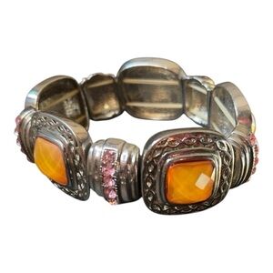 Stretch bracelet, silver toned,pink rhinestones